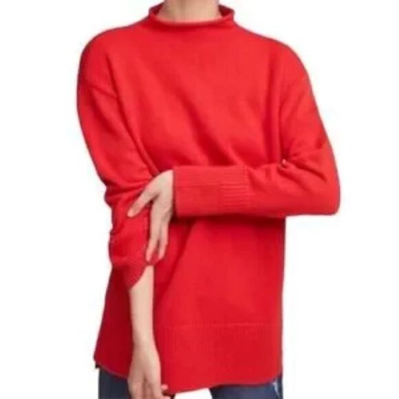 Anthropologie Moth Saskia Funnel Neck Tunic Sweater, Bright Red/Vermillion, Sz S - Picture 1 of 8